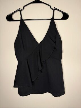 FAVLUX Black Ruffle V-Neck Cami Top